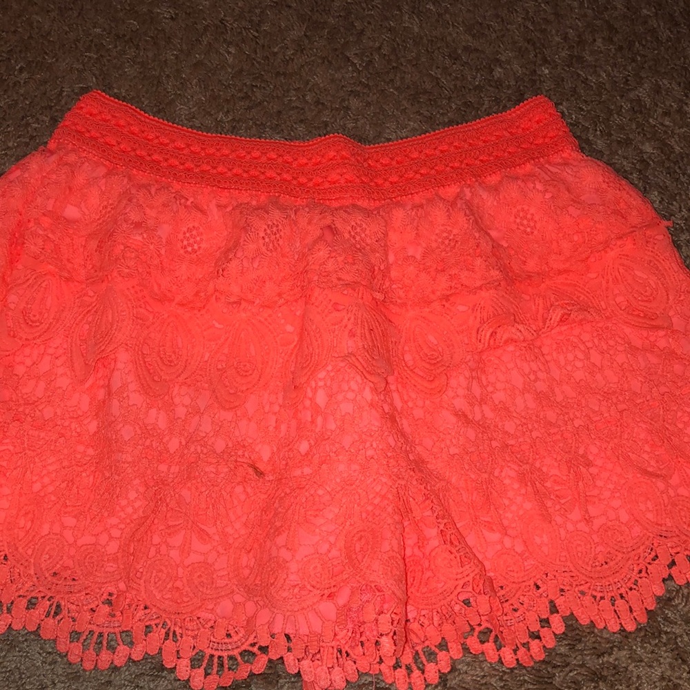 Neon orange lace shorts
